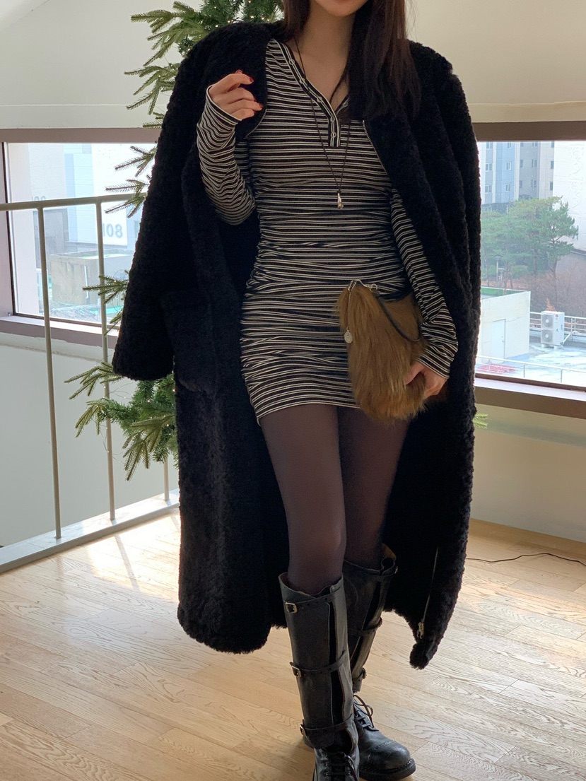 REVE CITE-L韓國代購㊣女裝新品25秋冬中長款大衣羊毛拉鏈REVE CITE-L中長款大衣