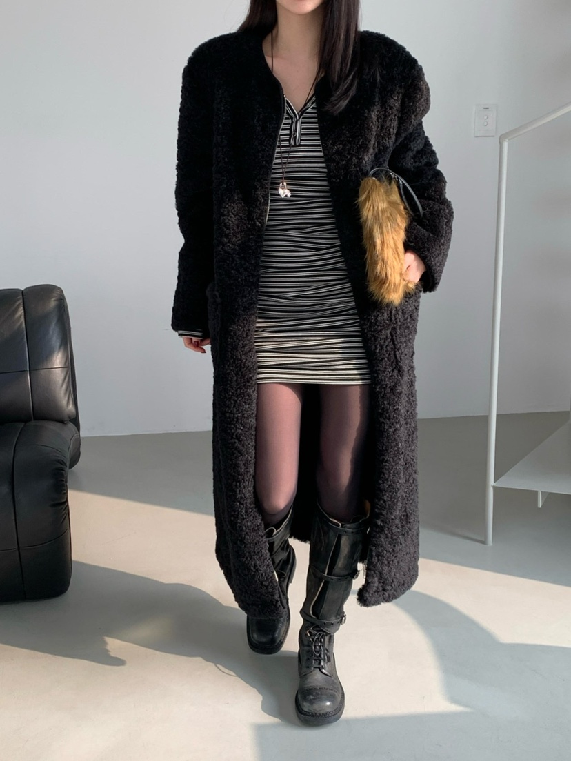 REVE CITE-L韓國代購㊣女裝新品25秋冬中長款大衣羊毛拉鏈REVE CITE-L中長款大衣圖色2