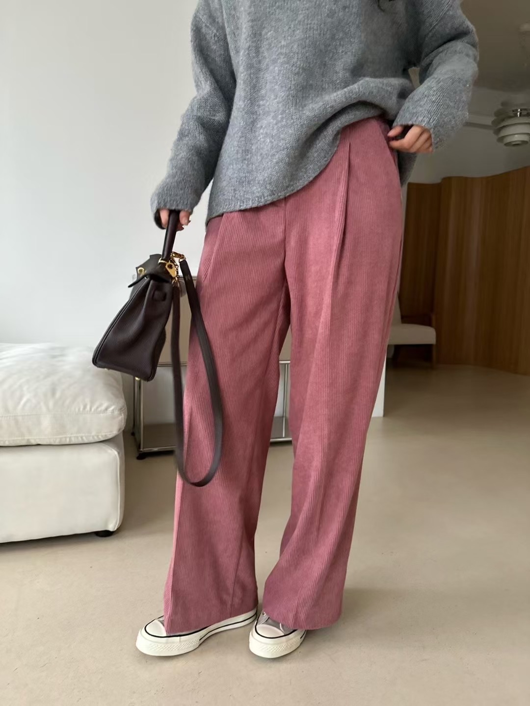 KIND-카인드-OT韓國代購㊣女士新款人氣休閑褲燈芯絨抓絨KIND-ot休閑褲圖色1