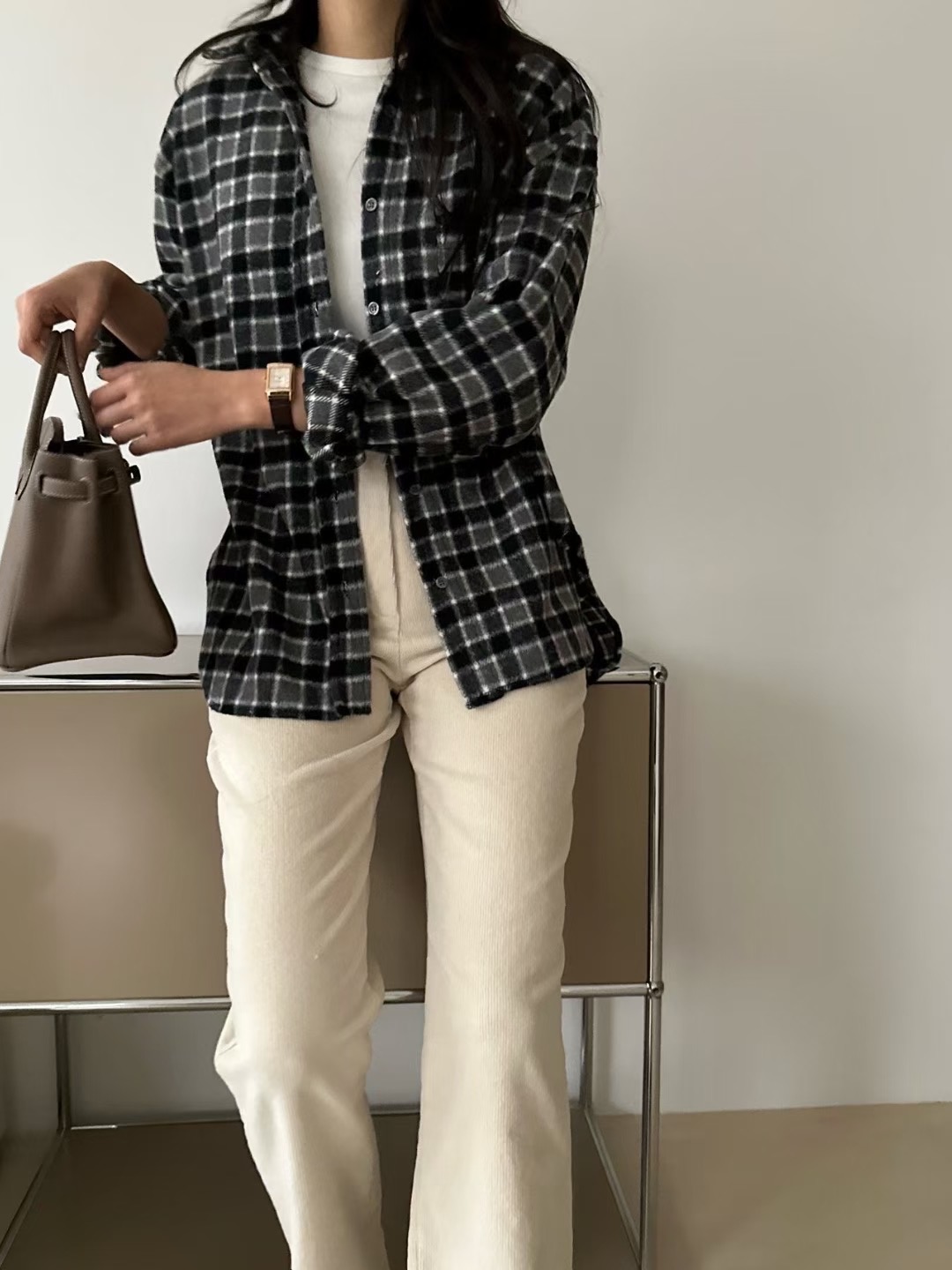 KIND-카인드-OT韓國直郵㊣女裝新款休閑襯衫蕾絲衫羊毛格紋KIND-ot襯衫/蕾絲衫圖色2