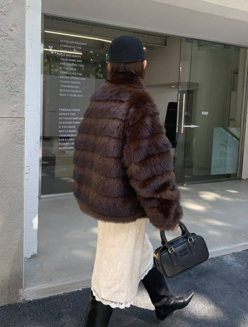 ETEMOY東大門㊣實拍女裝新款25秋冬推薦職業時尚短款大衣毛皮LEHEIM短款大衣