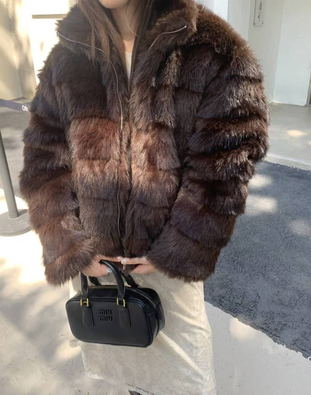 ETEMOY東大門㊣實拍女裝新款25秋冬推薦職業時尚短款大衣毛皮LEHEIM短款大衣圖色2