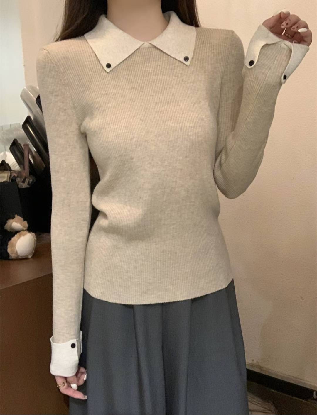 ETEMOY東大門㊣實拍女裝新款時尚人氣職業熱賣推薦休閑針織衫LEHEIM針織衫圖色1