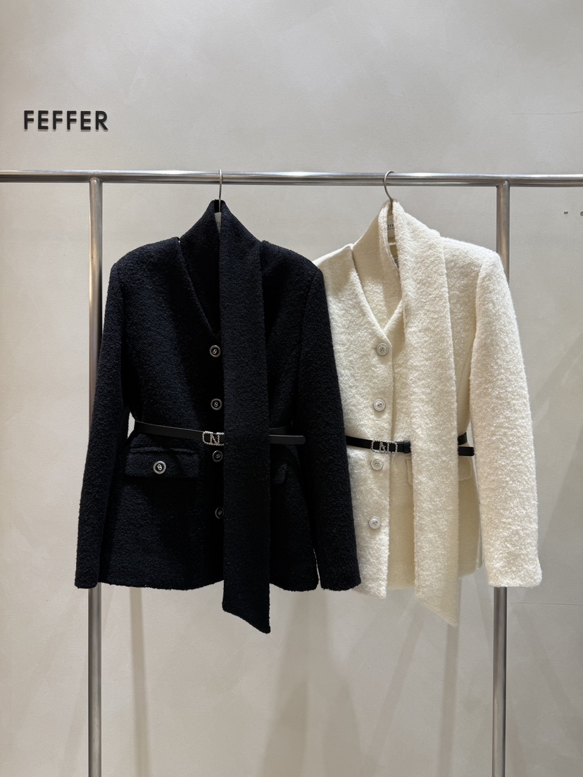 FEFFER東大門㊣實拍女裝新款職業人氣夾克含腰帶含圍巾羊毛FEFFER夾克