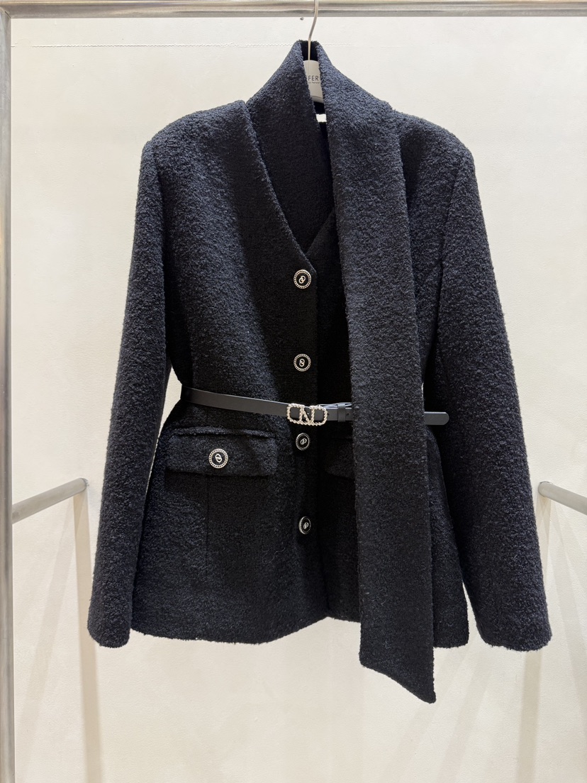 FEFFER東大門㊣實拍女裝新款職業人氣夾克含腰帶含圍巾羊毛FEFFER夾克圖色2