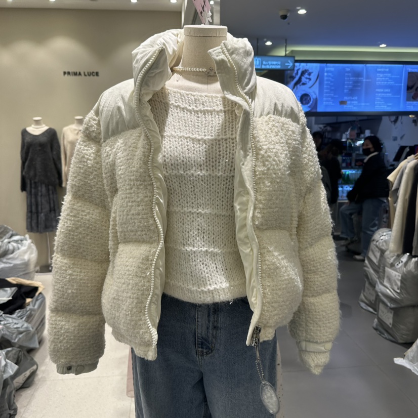 PRIMA LUCE韓國代購㊣女裝新款時尚人氣短款羽絨服粗花呢鵝絨CHARLOTTE短款羽絨服圖色1