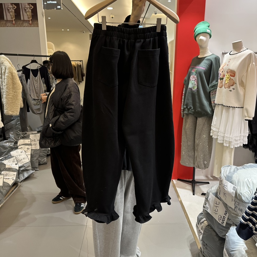 MINI UNNI東大門㊣實拍女裝新品推薦職業熱賣休閑褲荷葉邊MINI UNNI休閑褲