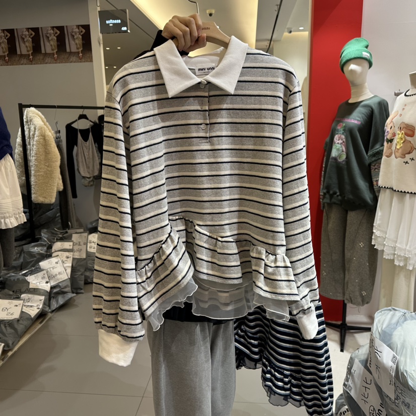 MINI UNNI韓國代購㊣女士新款人氣職業推薦時尚熱賣長袖T恤MINI UNNI長袖T恤圖色2