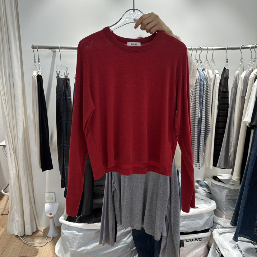 STORIES韓國代購㊣女士新款時尚休閑熱賣25秋冬長袖T恤羊毛STORIES長袖T恤圖色4