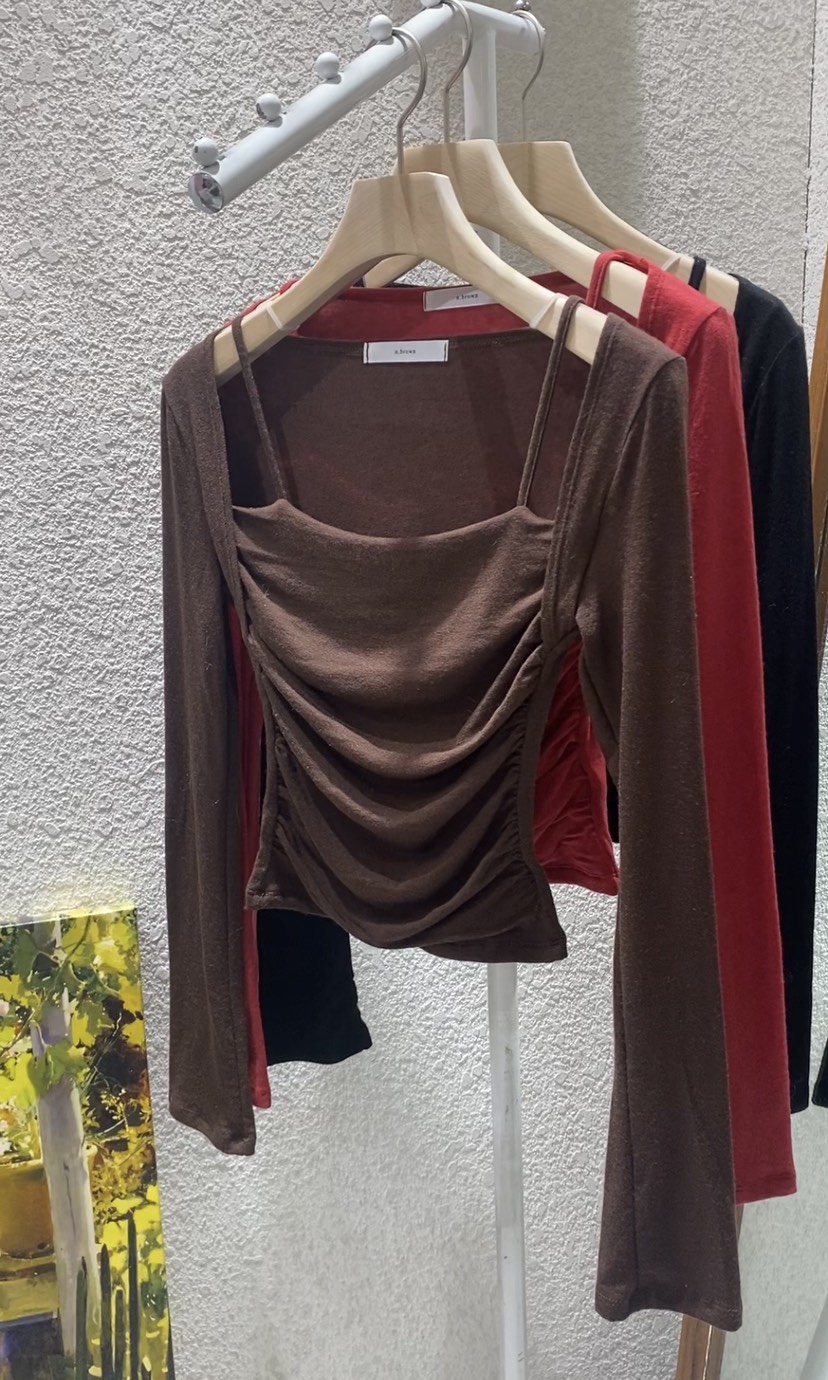 N BROWN東大門㊣實拍女士新款真品25秋冬休閑時尚熱賣T恤褶皺N BROWNT恤