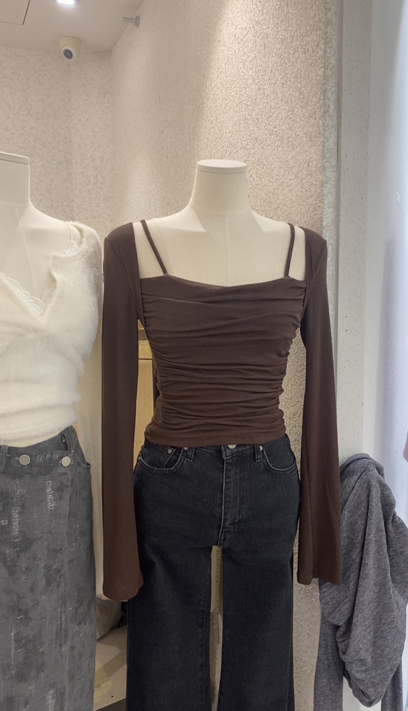 N BROWN東大門㊣實拍女士新款真品25秋冬休閑時尚熱賣T恤褶皺N BROWNT恤圖色1