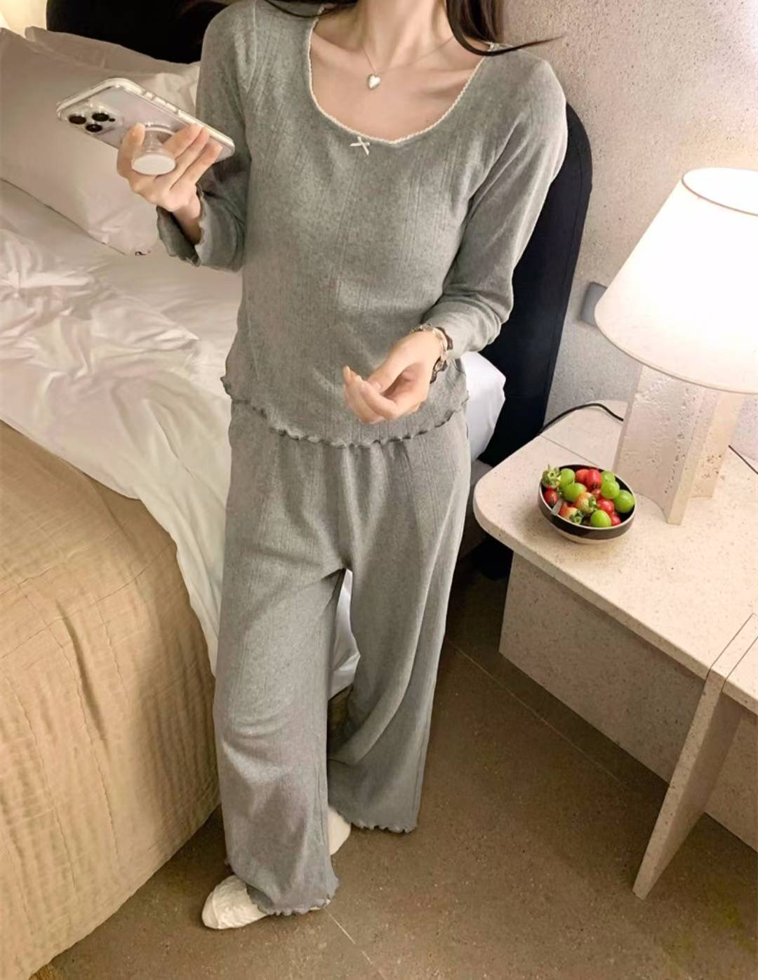 ETEMOY韓國直郵㊣女裝新款推薦真品人氣時尚25秋冬睡衣兩件套LEHEIM睡衣圖色1