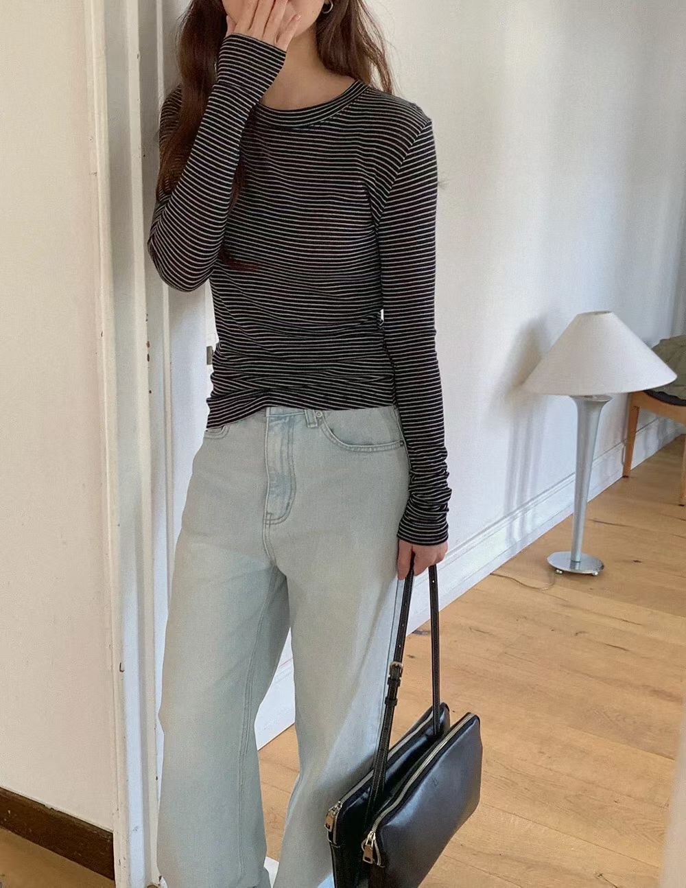 SUMMER MOON韓國代購㊣女士新款休閑長袖T恤美利奴羊毛條紋SUMMER MOON長袖T恤