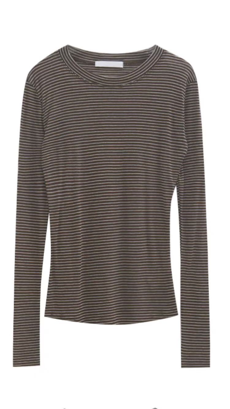 SUMMER MOON韓國代購㊣女士新款休閑長袖T恤美利奴羊毛條紋SUMMER MOON長袖T恤圖色1