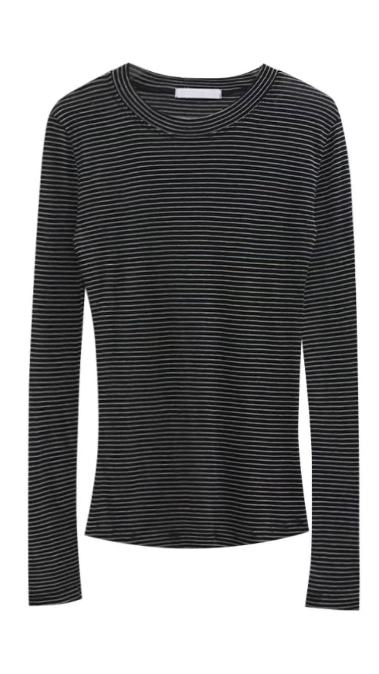 SUMMER MOON韓國代購㊣女士新款休閑長袖T恤美利奴羊毛條紋SUMMER MOON長袖T恤圖色2