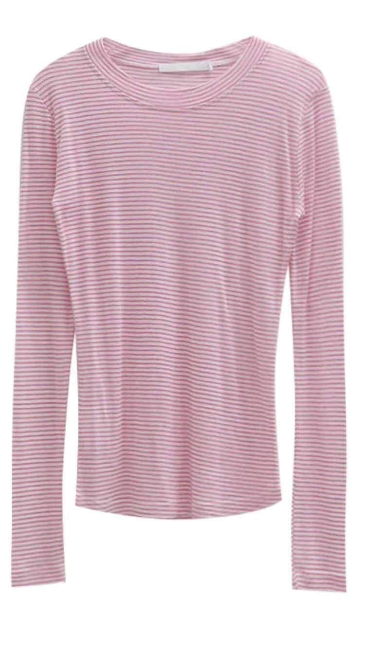 SUMMER MOON韓國代購㊣女士新款休閑長袖T恤美利奴羊毛條紋SUMMER MOON長袖T恤圖色4