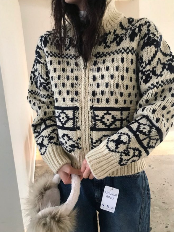 STAY HERE東大門㊣代購女士新品真品25秋冬推薦熱賣毛衣拉鏈STAY HERE毛衣圖色1