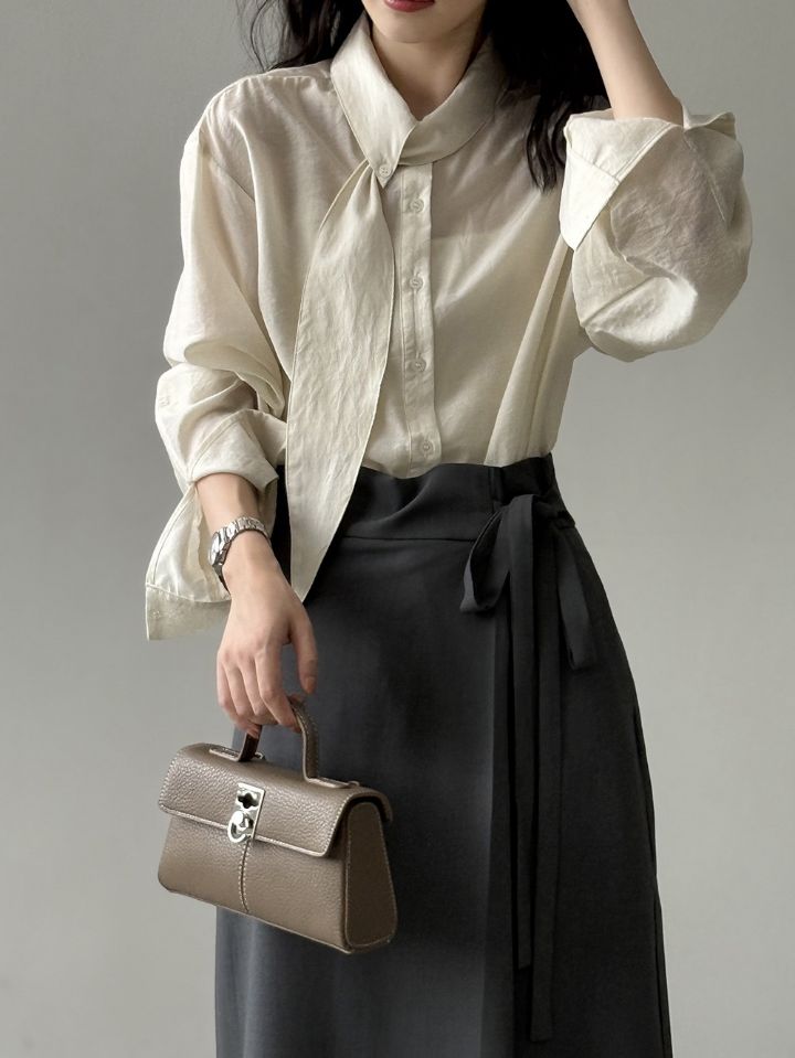 STAY HERE東大門㊣直郵女裝新品熱賣25秋冬襯衫蕾絲衫圍巾STAY HERE襯衫/蕾絲衫