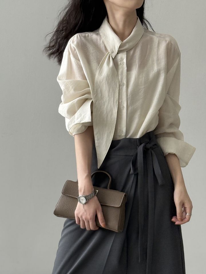 STAY HERE東大門㊣直郵女裝新品熱賣25秋冬襯衫蕾絲衫圍巾STAY HERE襯衫/蕾絲衫