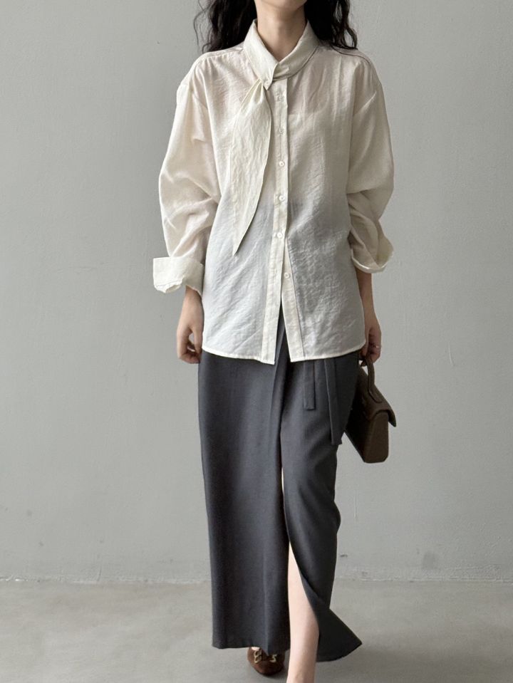 STAY HERE東大門㊣直郵女裝新品熱賣25秋冬襯衫蕾絲衫圍巾STAY HERE襯衫/蕾絲衫