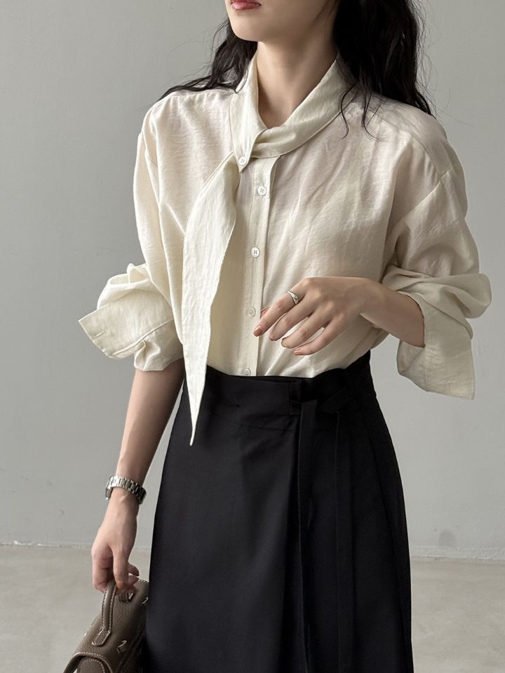 STAY HERE東大門㊣直郵女裝新品熱賣25秋冬襯衫蕾絲衫圍巾STAY HERE襯衫/蕾絲衫