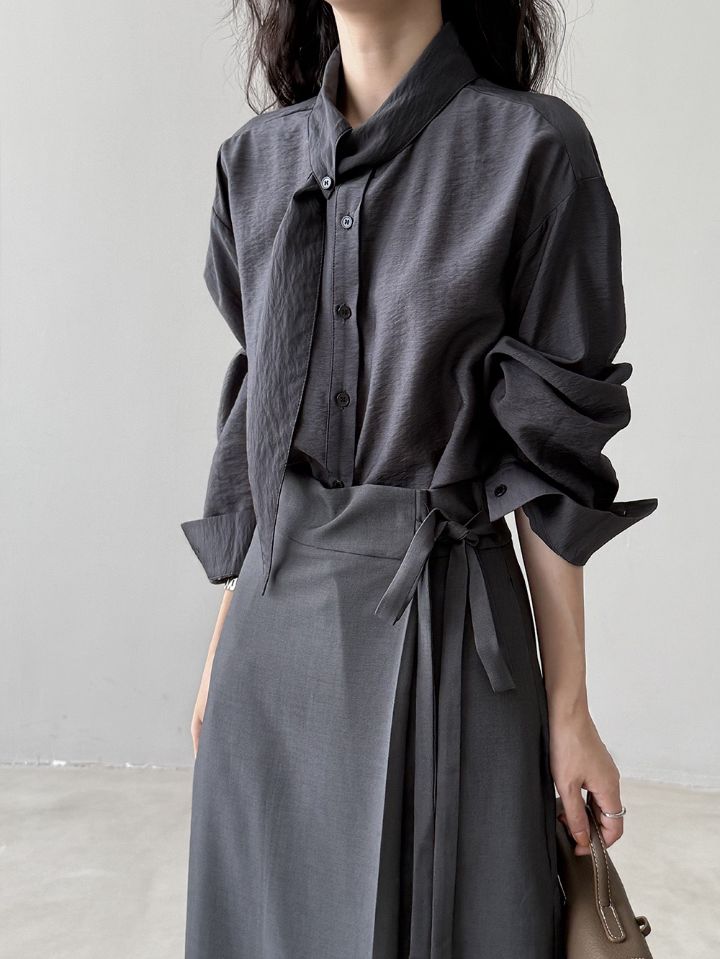 STAY HERE東大門㊣直郵女裝新品熱賣25秋冬襯衫蕾絲衫圍巾STAY HERE襯衫/蕾絲衫圖色1