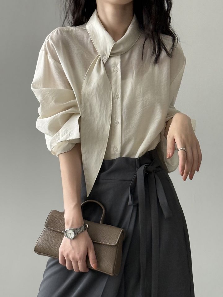 STAY HERE東大門㊣直郵女裝新品熱賣25秋冬襯衫蕾絲衫圍巾STAY HERE襯衫/蕾絲衫圖色2