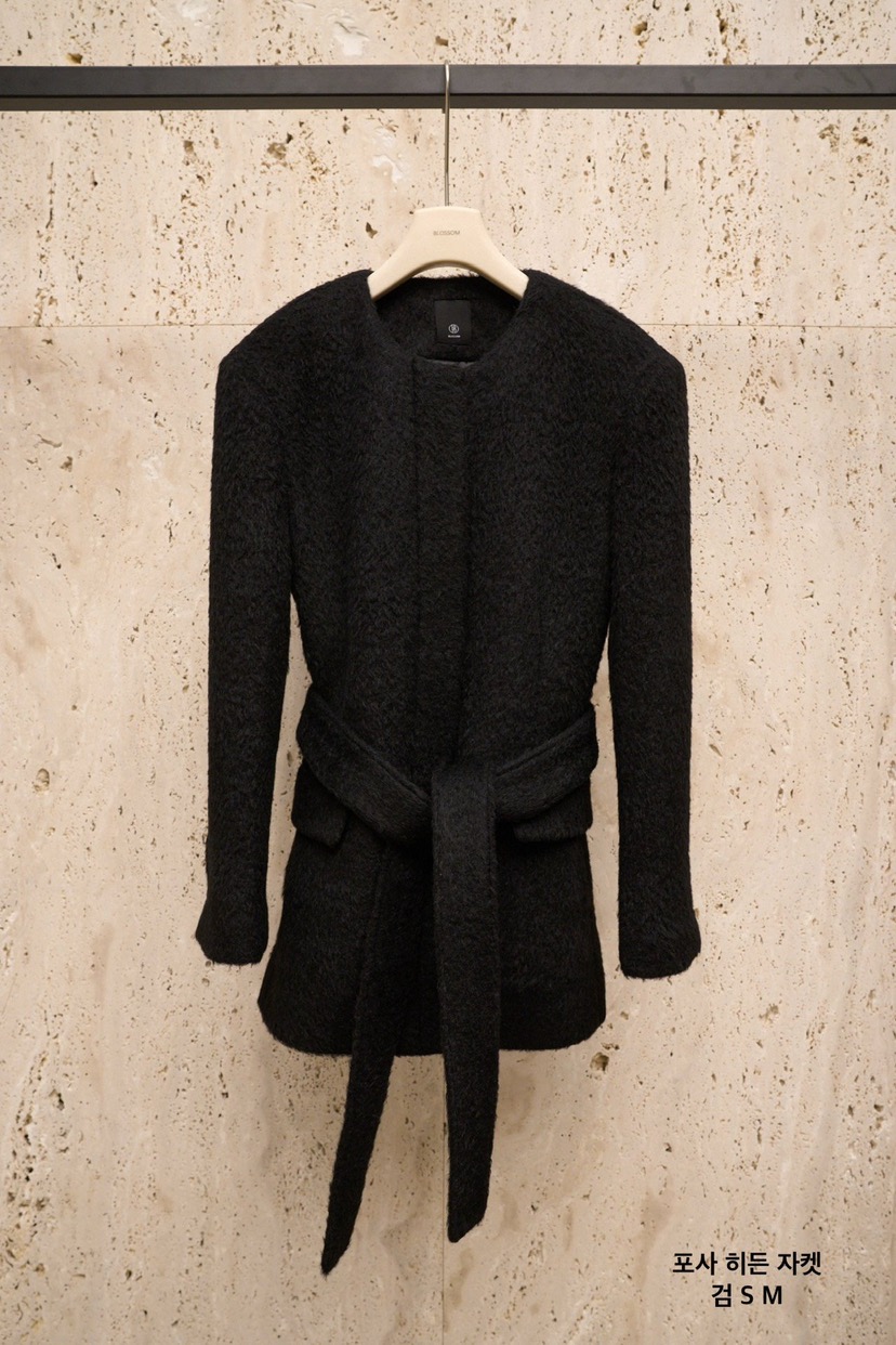 BLOSSOM韓國代購㊣女士新品時尚熱賣推薦25秋冬短款大衣含腰帶BLOSSOM短款大衣圖色1