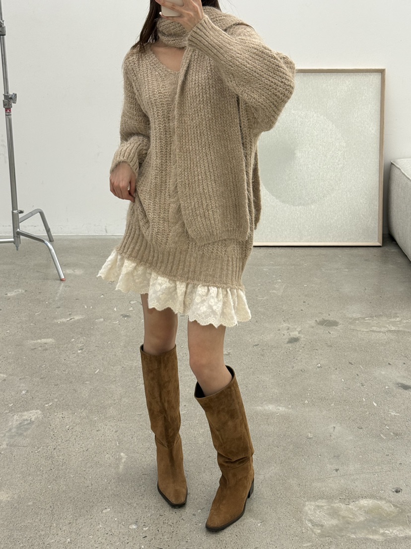 BE&amp;BE韓國直郵㊣女裝新品休閑真品時尚職業連衣裙含圍巾BE&be連衣裙