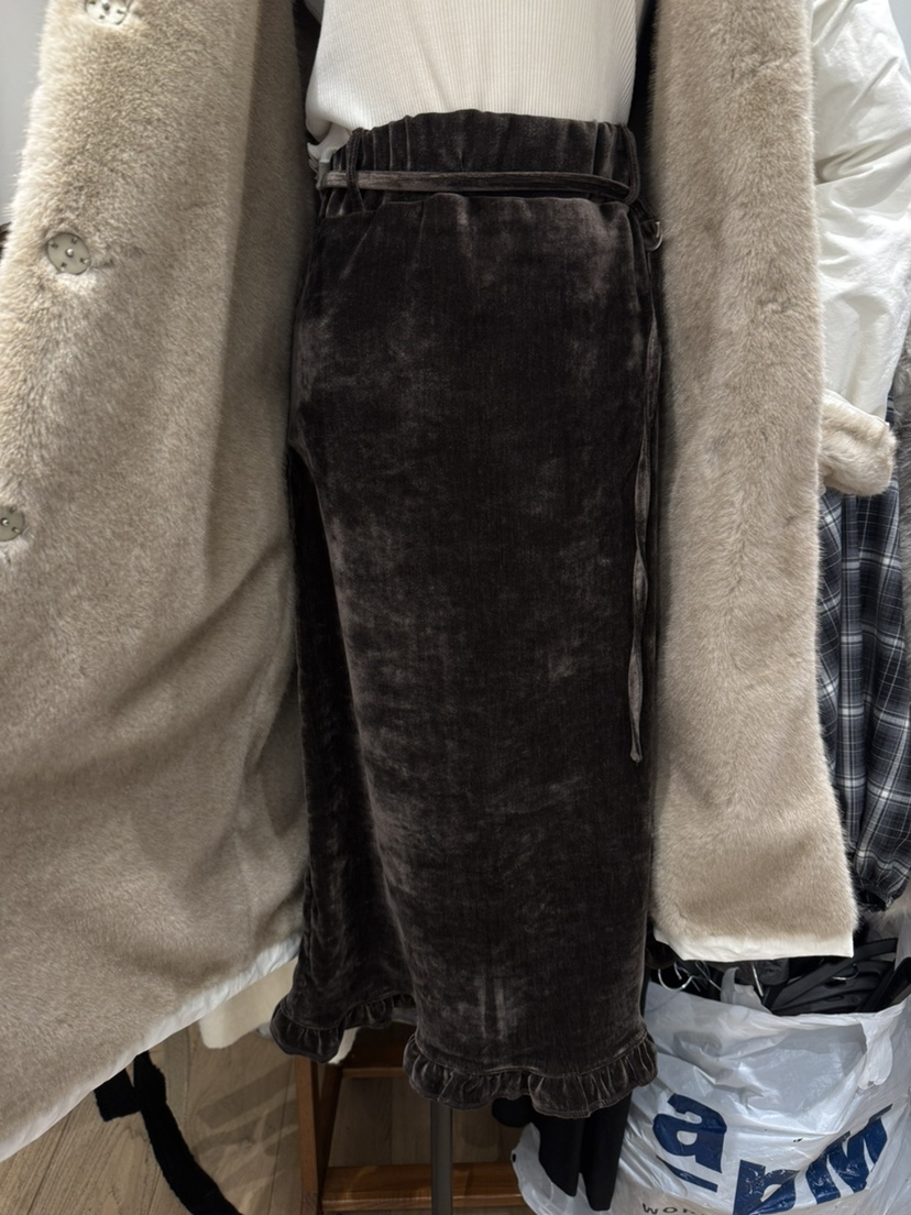 BIEN GARDER韓國代購㊣女士新品熱賣職業長裙天鵝絨含腰繩BIEN GARDER長裙圖色2