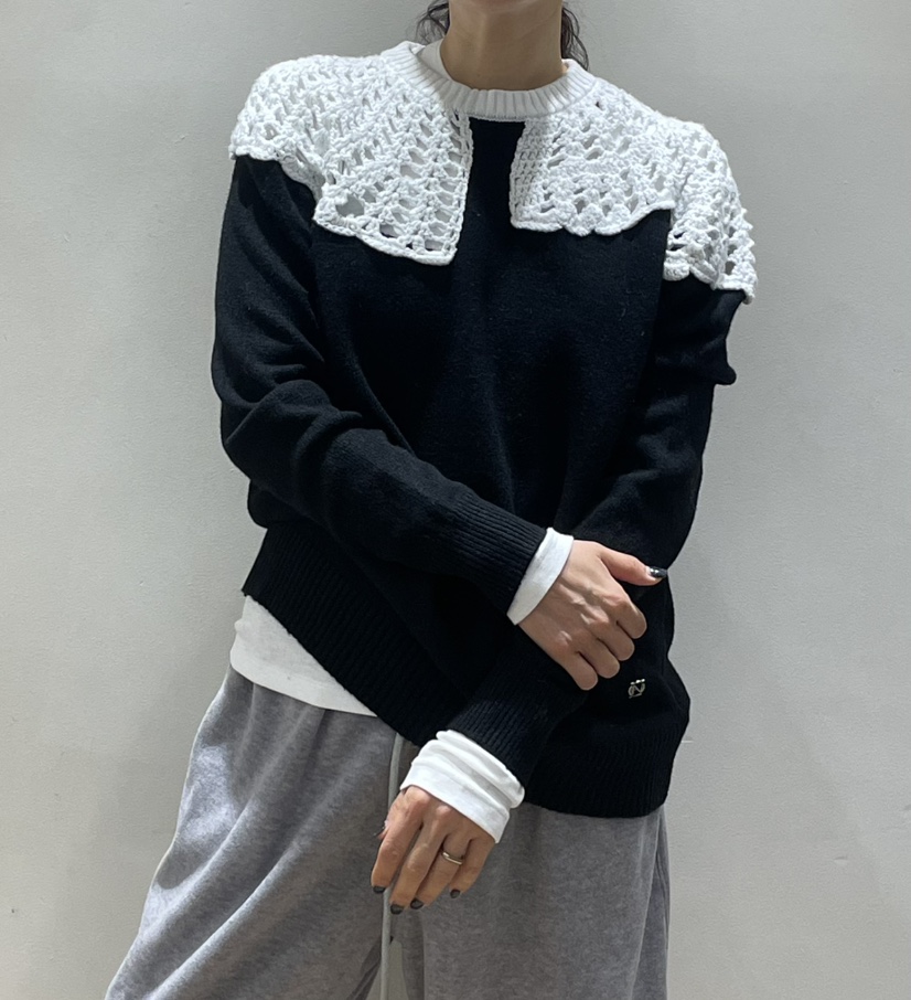 NEOUL韓國代購㊣女士新品25秋冬時尚推薦人氣熱賣休閑針織衫NEOUL/ahin雙領標簽針織衫