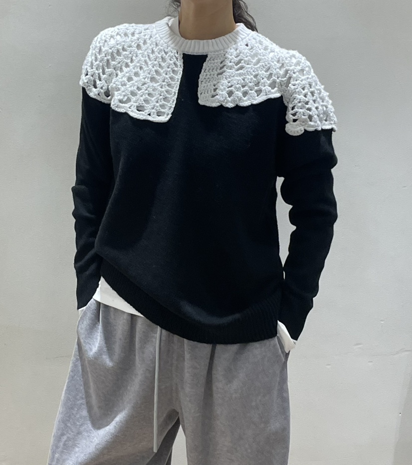 NEOUL韓國代購㊣女士新品25秋冬時尚推薦人氣熱賣休閑針織衫NEOUL/ahin雙領標簽針織衫