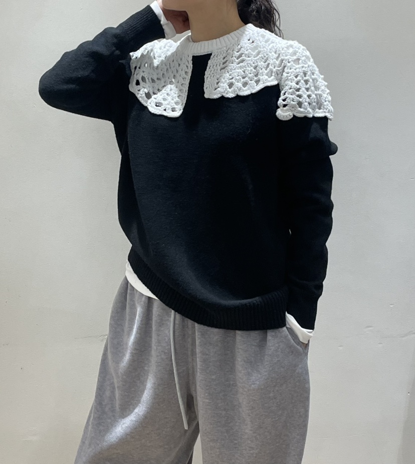 NEOUL韓國代購㊣女士新品25秋冬時尚推薦人氣熱賣休閑針織衫NEOUL/ahin雙領標簽針織衫