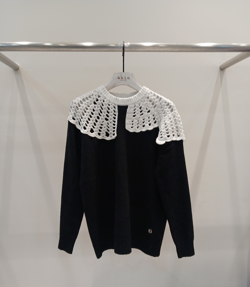 NEOUL韓國代購㊣女士新品25秋冬時尚推薦人氣熱賣休閑針織衫NEOUL/ahin雙領標簽針織衫圖色2