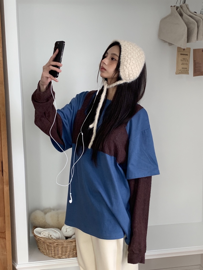 INTHEEND東大門㊣直郵女士新款真品時尚職業長袖T恤假兩件雙層INTHEEND長袖T恤