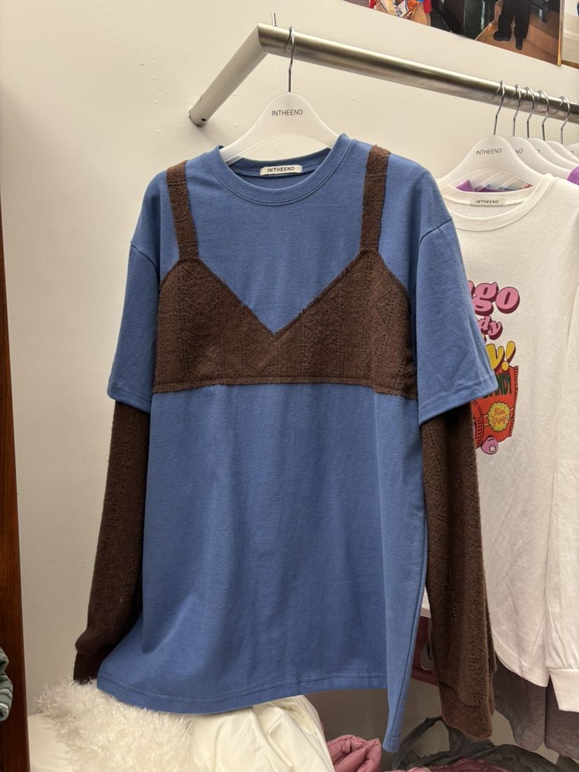 INTHEEND東大門㊣直郵女士新款真品時尚職業長袖T恤假兩件雙層INTHEEND長袖T恤圖色1