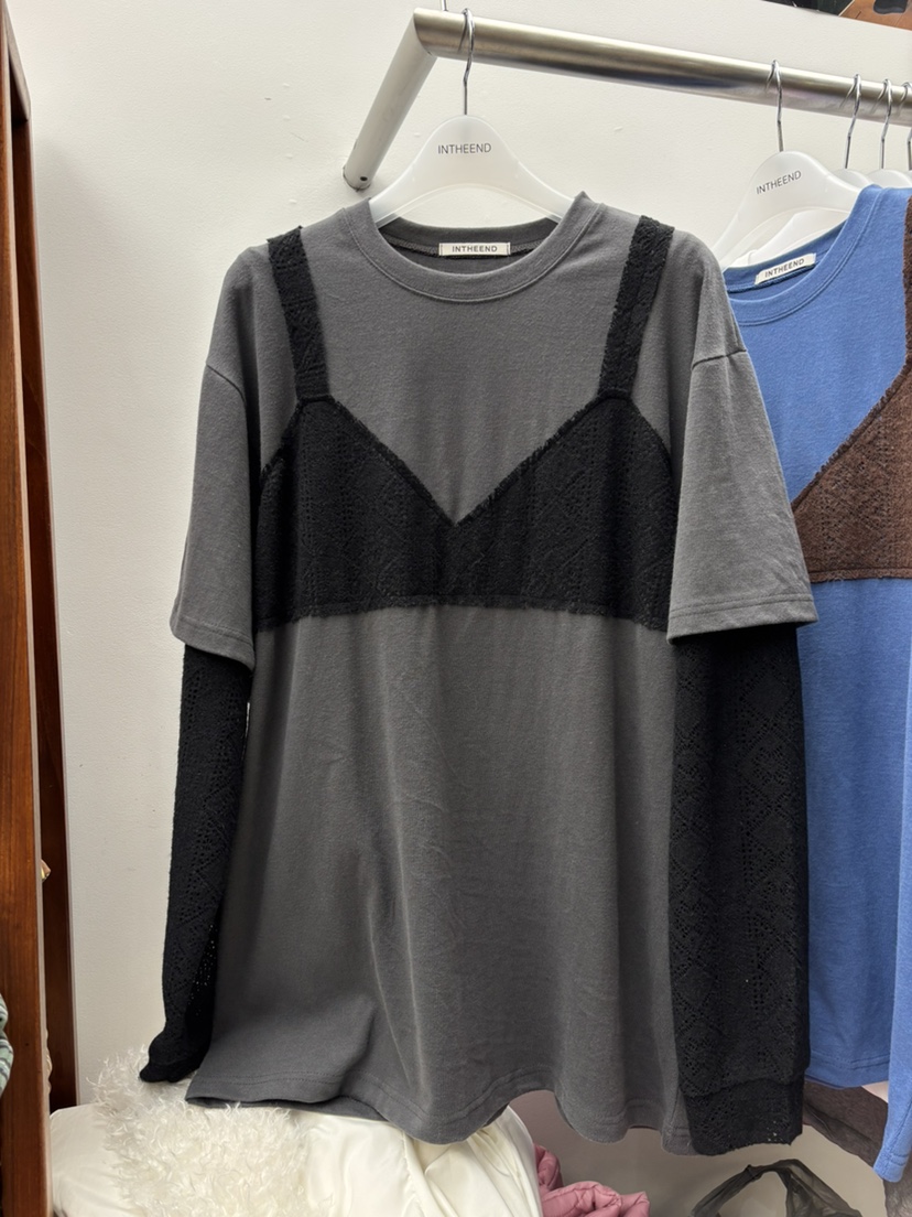 INTHEEND東大門㊣直郵女士新款真品時尚職業長袖T恤假兩件雙層INTHEEND長袖T恤圖色2