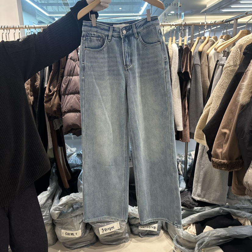 HONG.U東大門㊣代購女士新品休閑人氣時尚職業真品牛仔褲加絨HONG.U牛仔褲圖色1