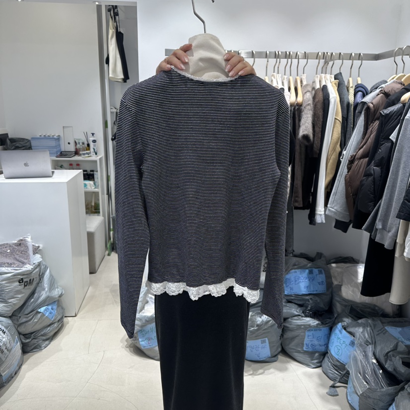 RICH SISTER韓國代購㊣女裝新款真品推薦休閑職業長袖T恤蕾絲RICH SISTER長袖T恤