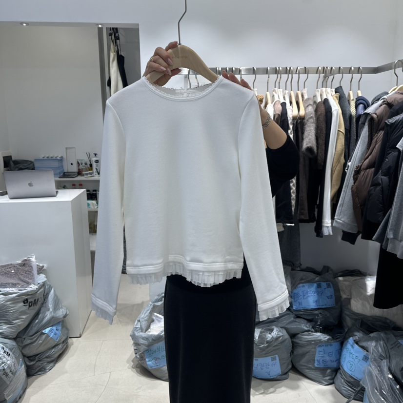 RICH SISTER韓國代購㊣女裝新款真品推薦休閑職業長袖T恤蕾絲RICH SISTER長袖T恤圖色1