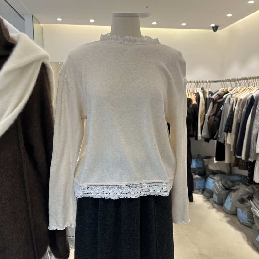 RICH SISTER韓國代購㊣女裝新款真品推薦休閑職業長袖T恤蕾絲RICH SISTER長袖T恤圖色2