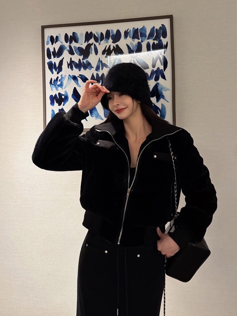 CLOTH東大門㊣實拍女士新款職業時尚真品25秋冬夾克毛絨高領CLOTH夾克