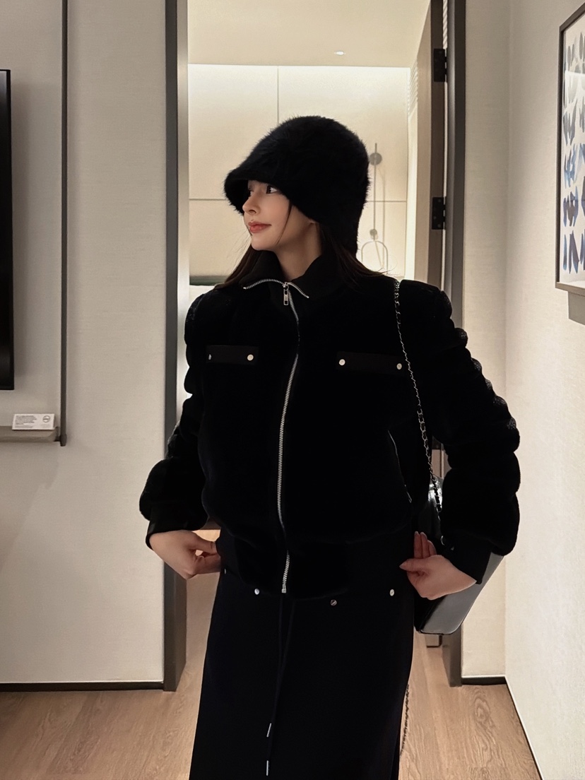 CLOTH東大門㊣實拍女士新款職業時尚真品25秋冬夾克毛絨高領CLOTH夾克圖色2