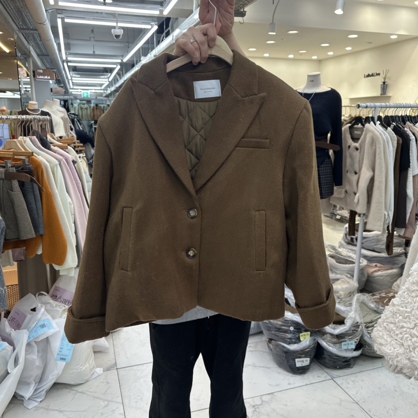 SAGE BRUSH東大門㊣實拍女士新品人氣夾克人字紋含腰帶夾棉絎縫SAGE BRUSH夾克圖色1