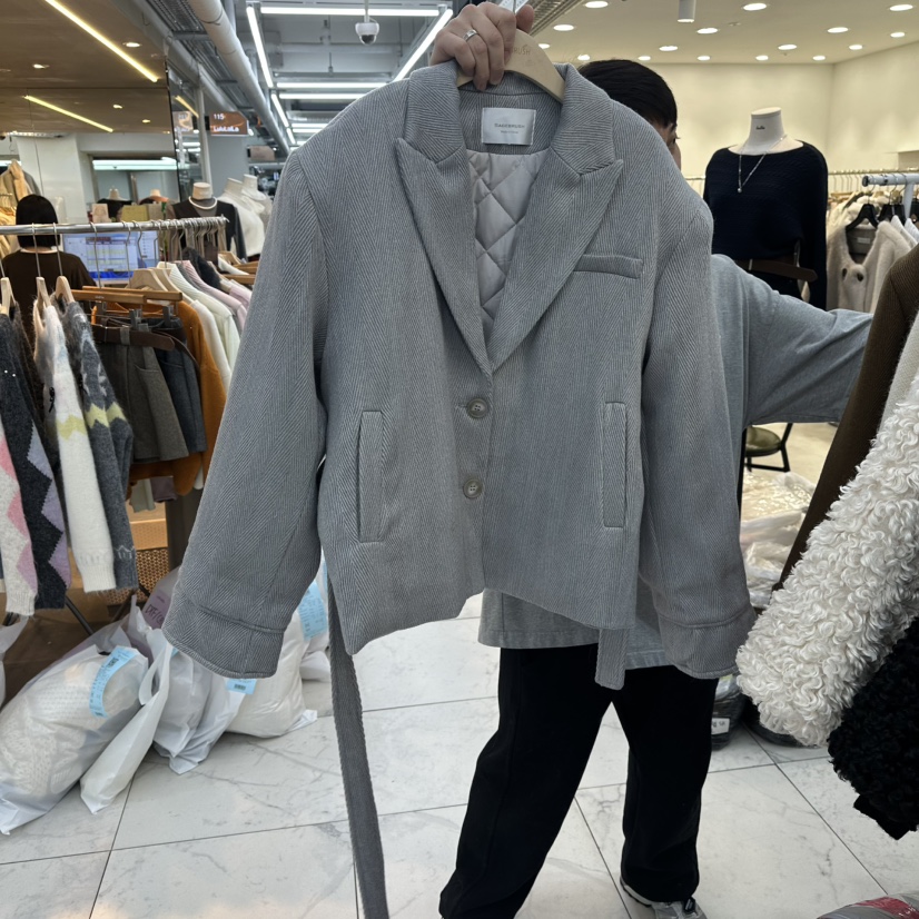 SAGE BRUSH東大門㊣實拍女士新品人氣夾克人字紋含腰帶夾棉絎縫SAGE BRUSH夾克圖色2