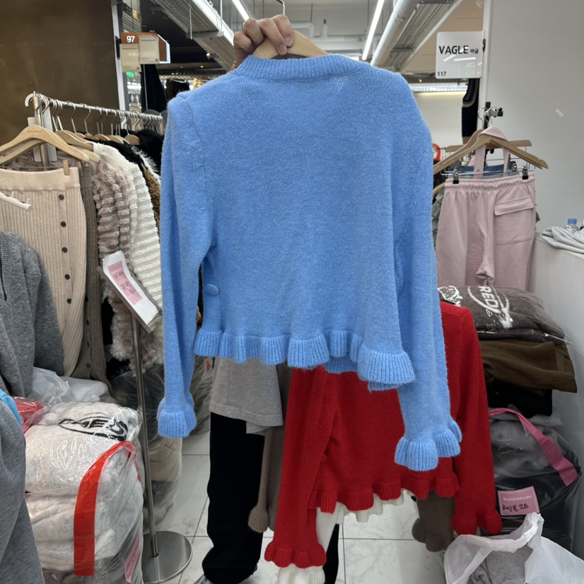 SAGE BRUSH東大門㊣直郵女士新款真品推薦針織衫荷葉邊開衫SAGE BRUSH針織衫