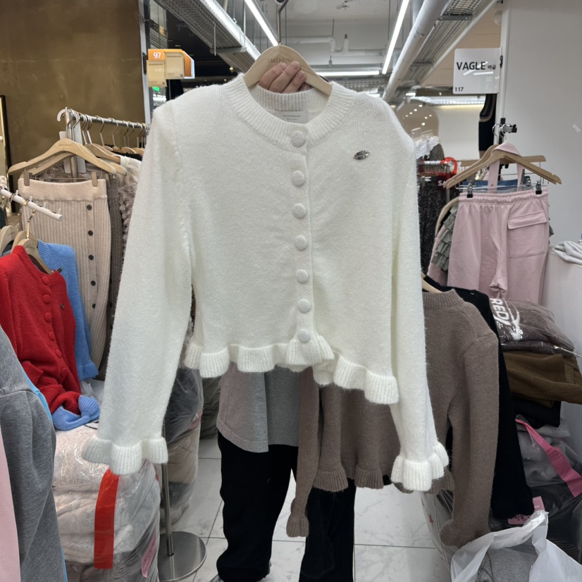 SAGE BRUSH東大門㊣直郵女士新款真品推薦針織衫荷葉邊開衫SAGE BRUSH針織衫圖色1