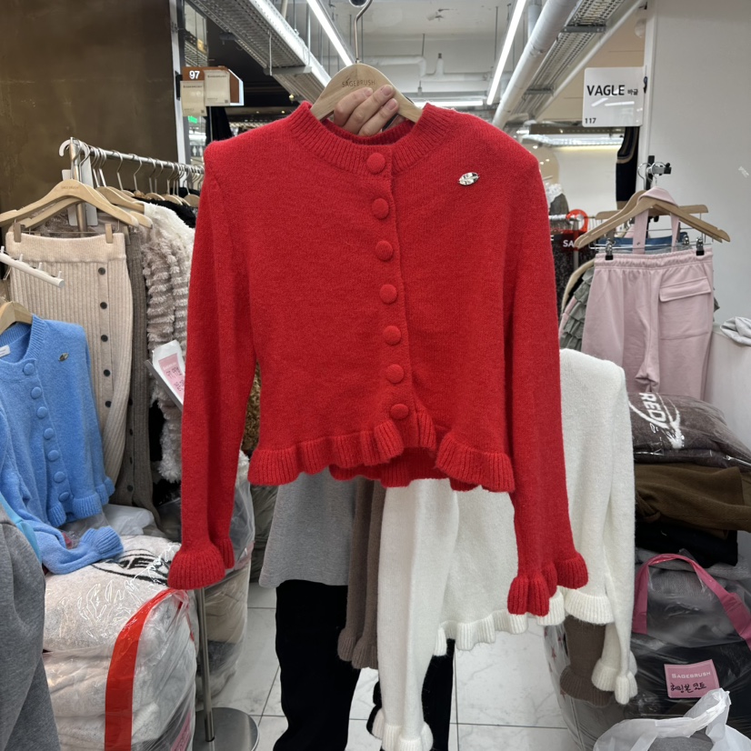 SAGE BRUSH東大門㊣直郵女士新款真品推薦針織衫荷葉邊開衫SAGE BRUSH針織衫圖色2