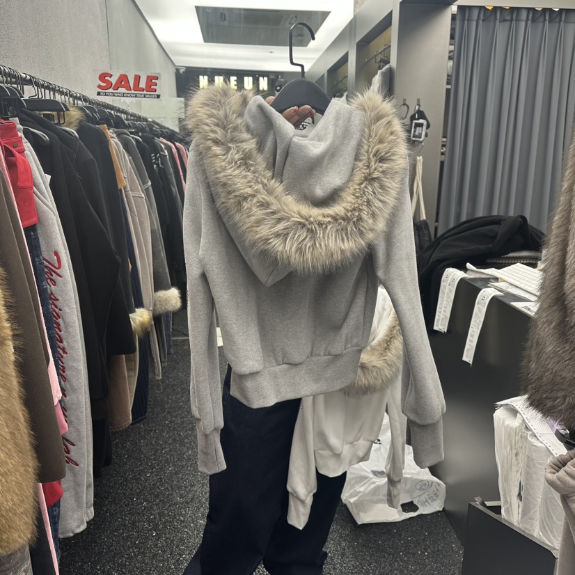 NUEUN東大門㊣直郵女裝新款推薦25秋冬夾克連帽拉鏈衫加絨抓絨NUEUN/SEEOT夾克