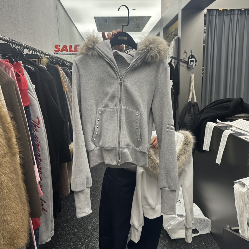 NUEUN東大門㊣直郵女裝新款推薦25秋冬夾克連帽拉鏈衫加絨抓絨NUEUN/SEEOT夾克圖色2
